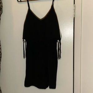 Black romper, tank top with tassels, shorts